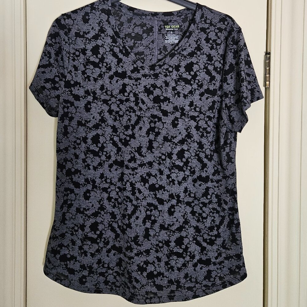 Tek Gear Burnout Short Sleeve Print Top Size L Black/Grey New